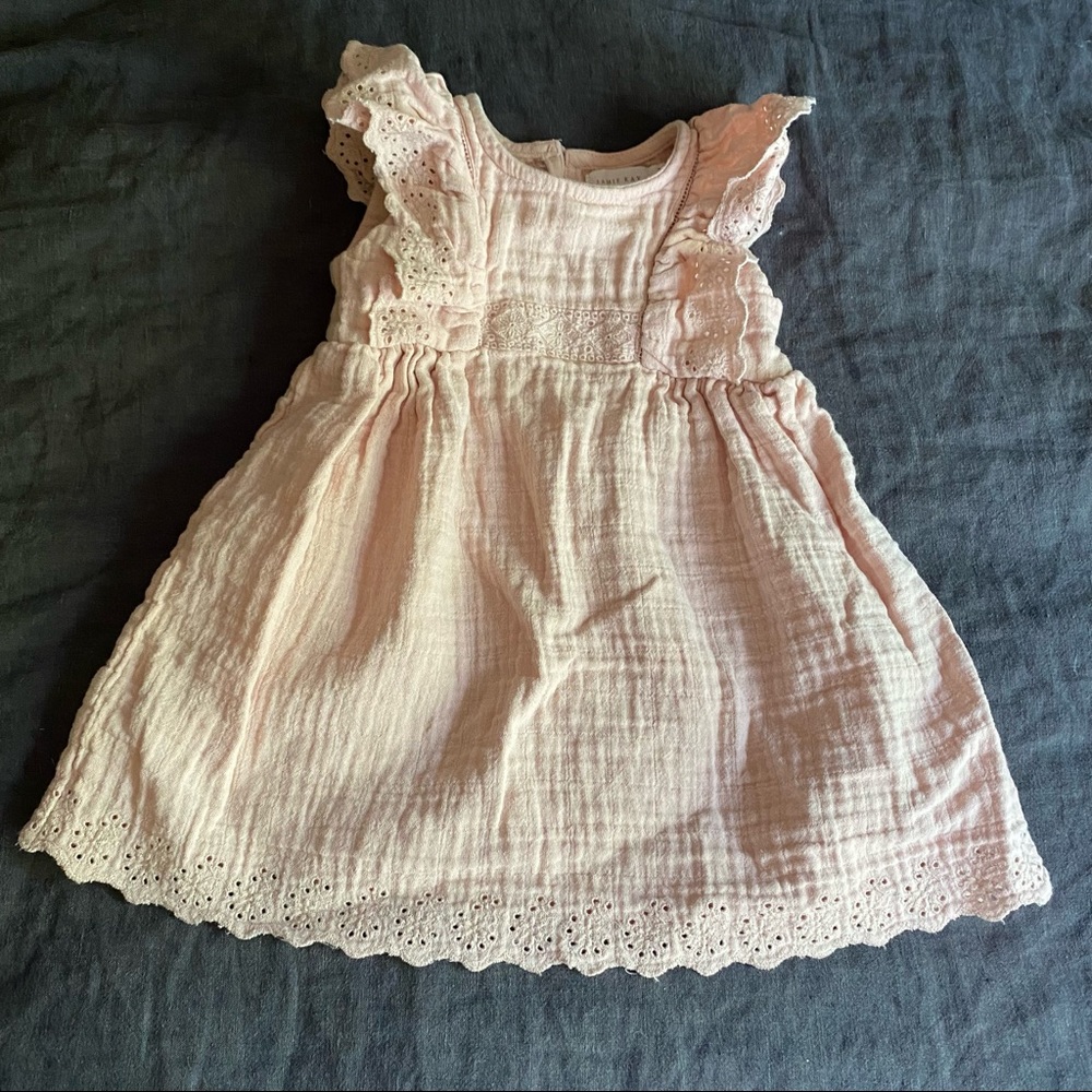 Jamie Kay pink muslin gauze ruffle sleeve dress pink Sz 6-12 mo